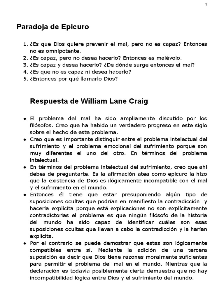 Paradoja de Epicuro | PDF | Problema del mal | Ateísmo