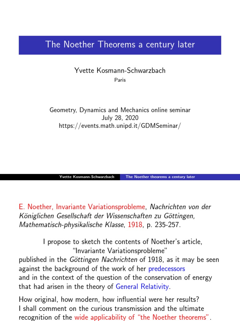 The Noether Theorems A Century Later Yvette KosmannSchwarzbach PDF