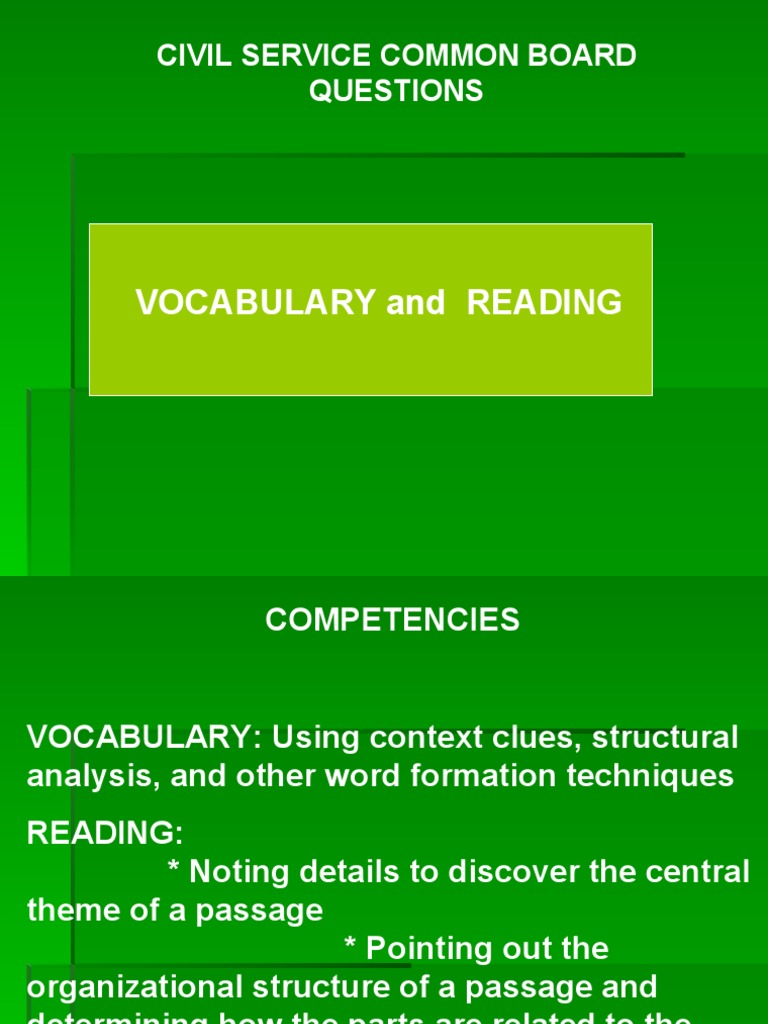 Vocabulary and Reading Civil Service Common Board Questions PDF