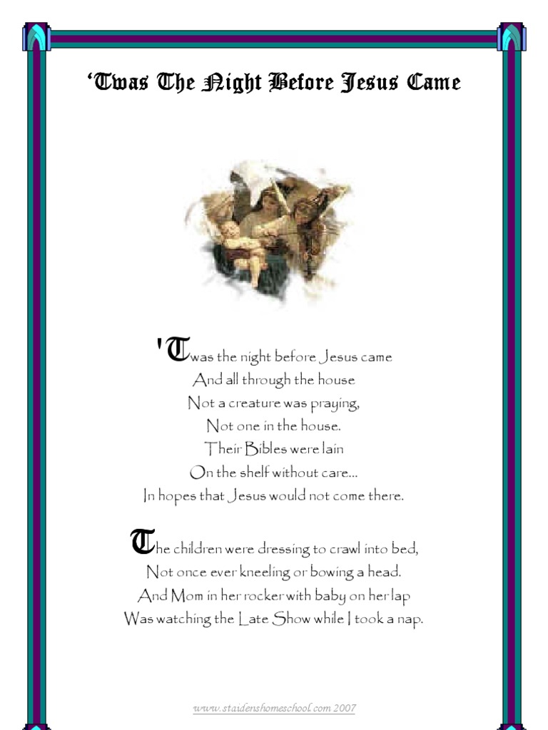 Twas The Night Before Jesus Came | PDF for Twas The Night Before Christmas Poem Printable Free