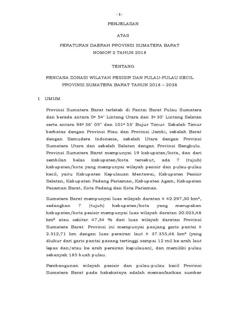 02 - Penjelasan Perda Final Rzwp3k Sumbar | PDF