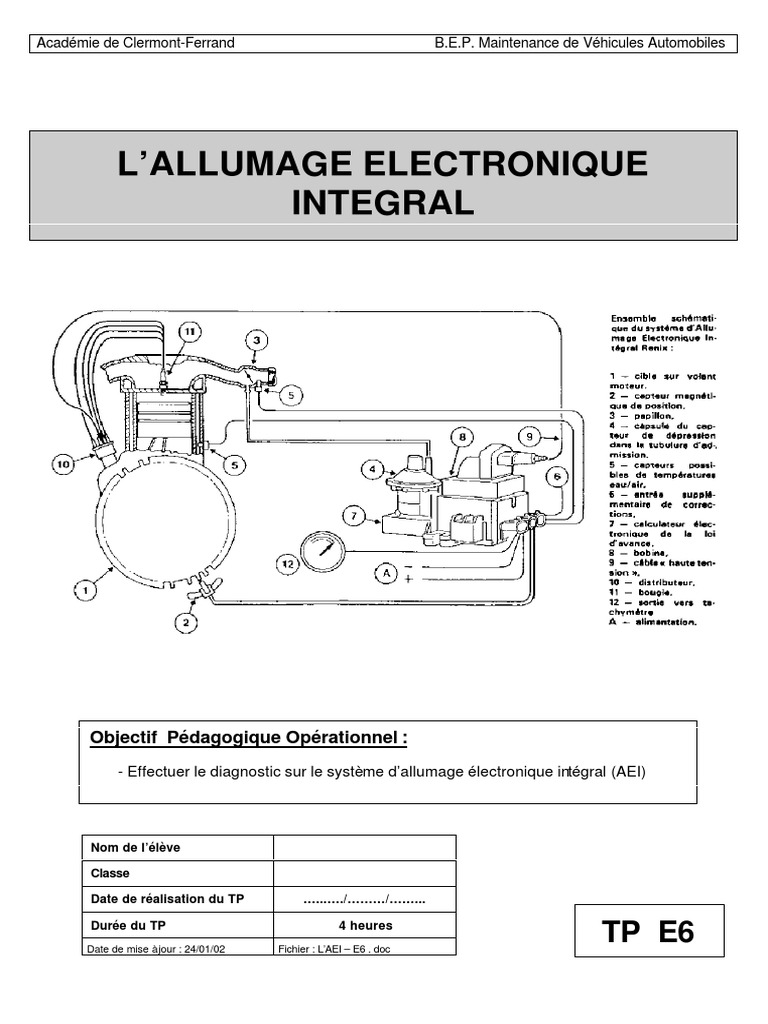 Schema Electrique Bobine D Allumage TP Allumage Electronique Integrale | PDF | Allumage | Électronique
