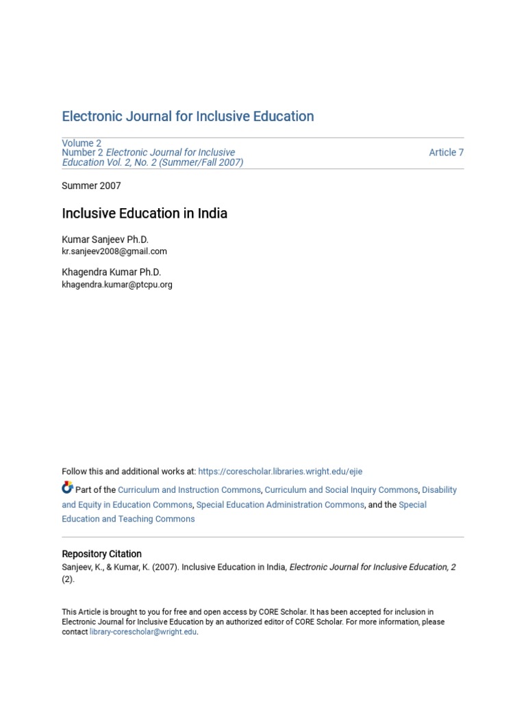 History of Inclusive Education in India | PDF | Inclusion (Education ...