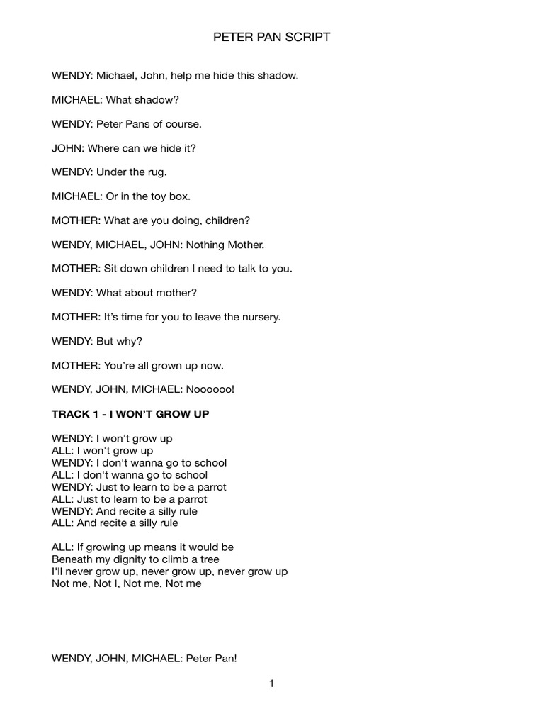 Characters In Peter Pan Play Script