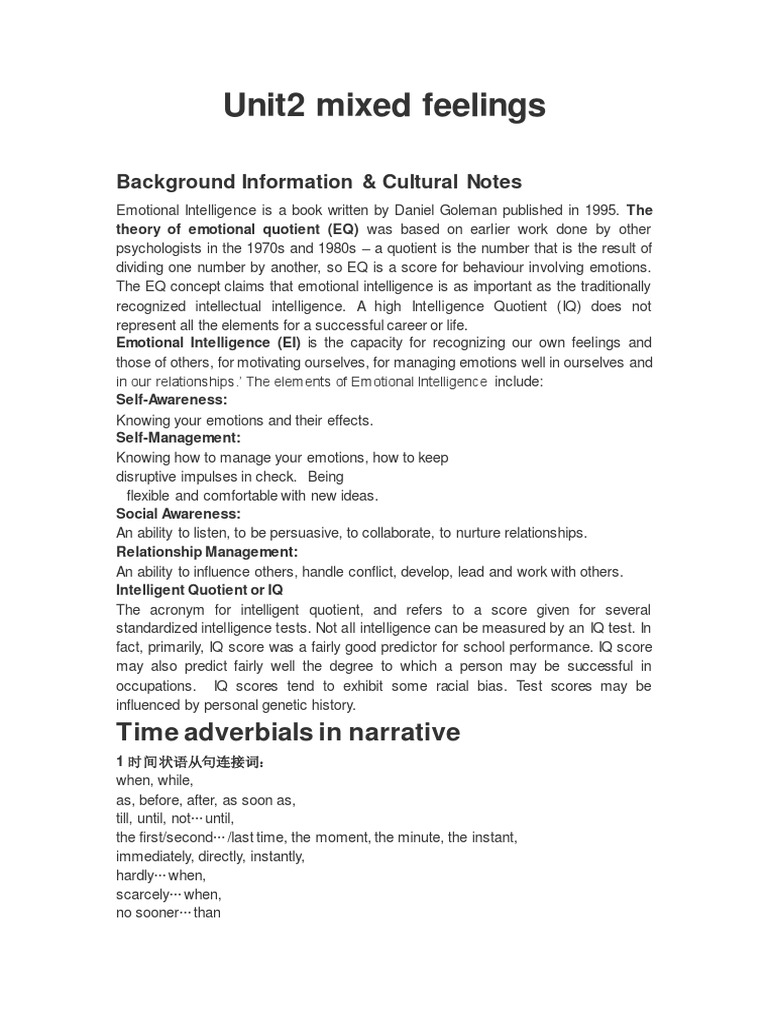 Unit2 Mixed Feelings PDF Emotional Intelligence Intelligence Quotient