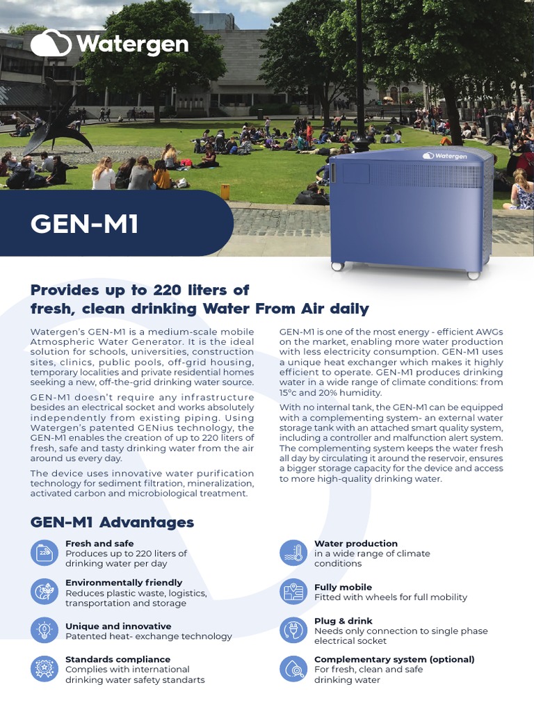 Watergen GEN-M1: Mobile Water Generator | PDF | Water Purification | Water