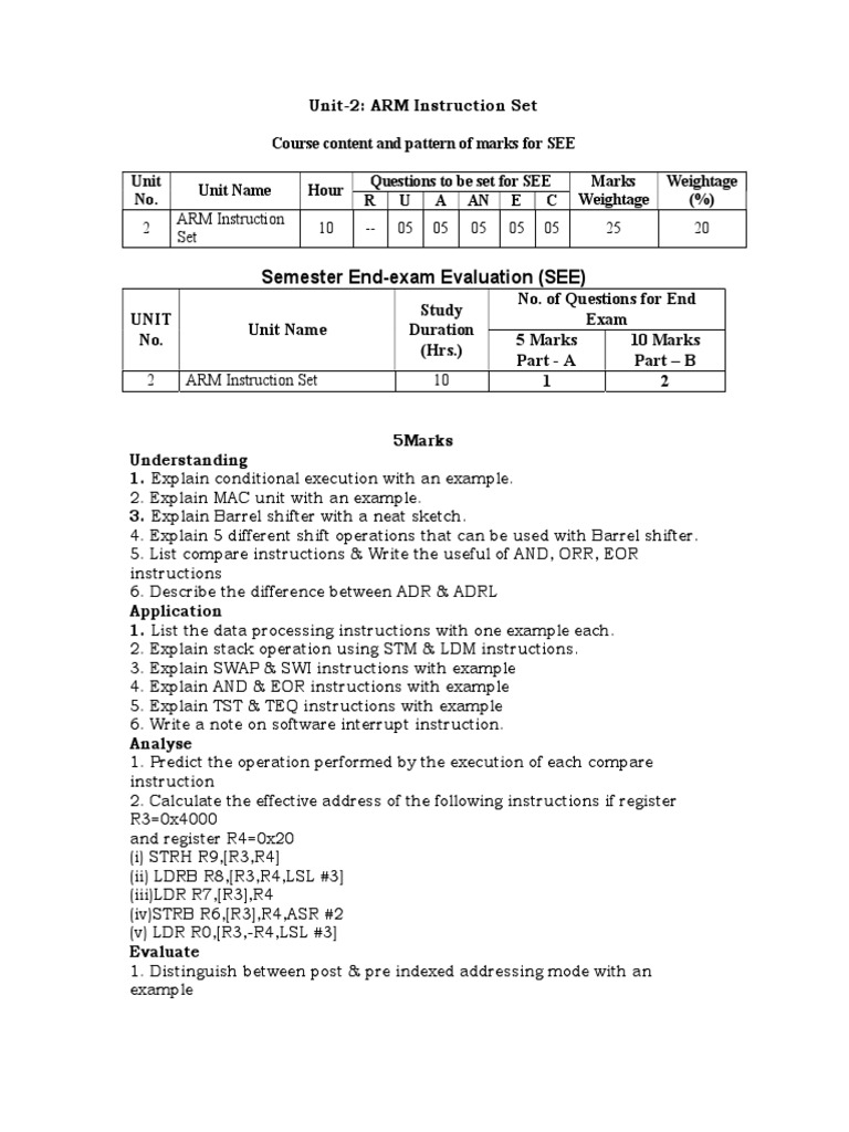 Unit 2 Arm Instruction Set Notes Pdf Arm Architecture Assembly