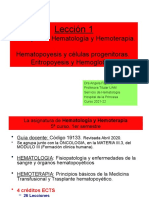 Concepto de Hematología y Hemoterapia. Hematopoyesis y Células Progenitoras. Eritropoyesis