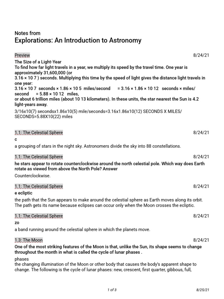 Explorations - An Introduction To Astronomy-Notes | PDF