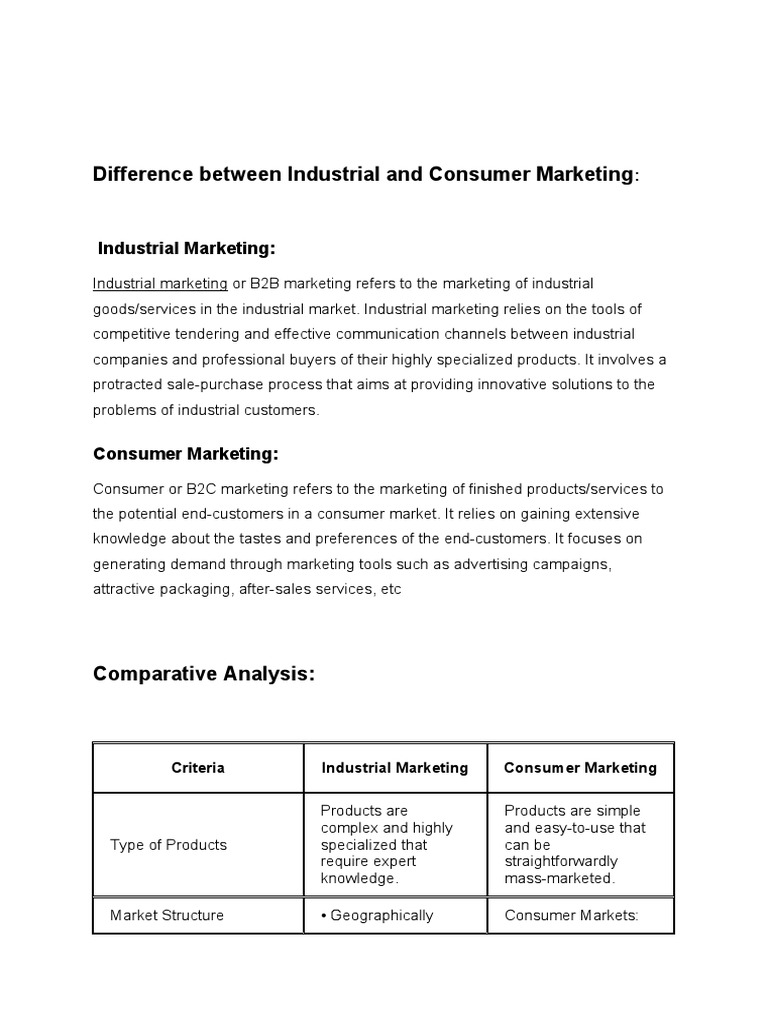 Difference Between Industrial and Consumer Marketing PDF Marketing Sales