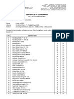 Certificate of Conformity Spare Parts List