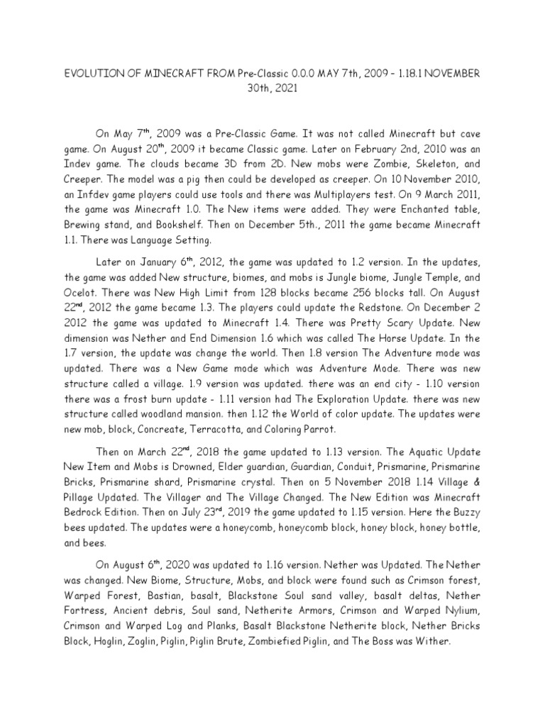 Minecraft Evolution: 2009-2021 Updates | PDF | Minecraft