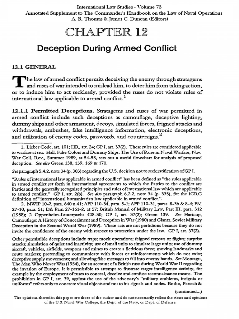 Legal Deceptions in Armed Conflict | PDF | Espionage | International ...