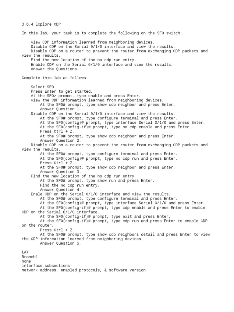 CDP Configuration and Troubleshooting Lab | PDF | Computers