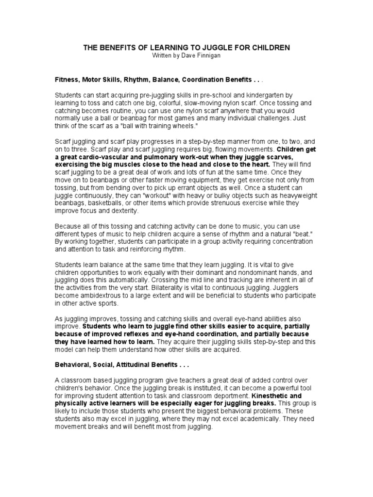 Benefits of Juggling PDF Learning Styles Learning