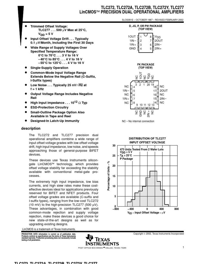 TLC272, TLC272A, TLC272B, TLC272Y, TLC277 Lincmos Precision Dual ...