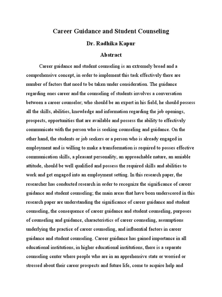 Career Guidance and Counseling Overview | PDF | Learning | Teachers