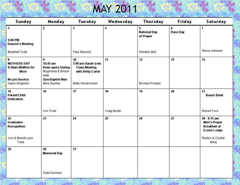 May 2011 Calendar Events | PDF