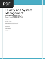 Quality and System Management: Final Assignment Unit 1 Prof. Mrs. Areeba Zafar