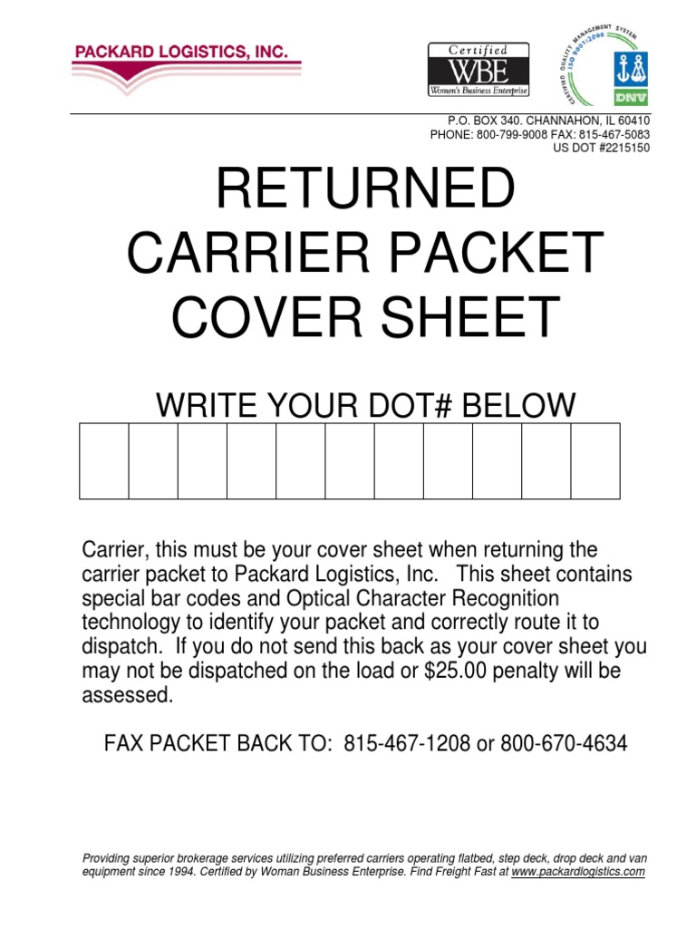 Carrier Contract Packet Instructions PDF Cargo Common Carrier