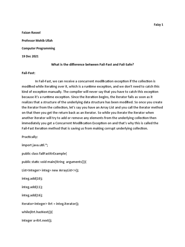 FailFast vs. FailSafe Edited PDF Java (Programming Language