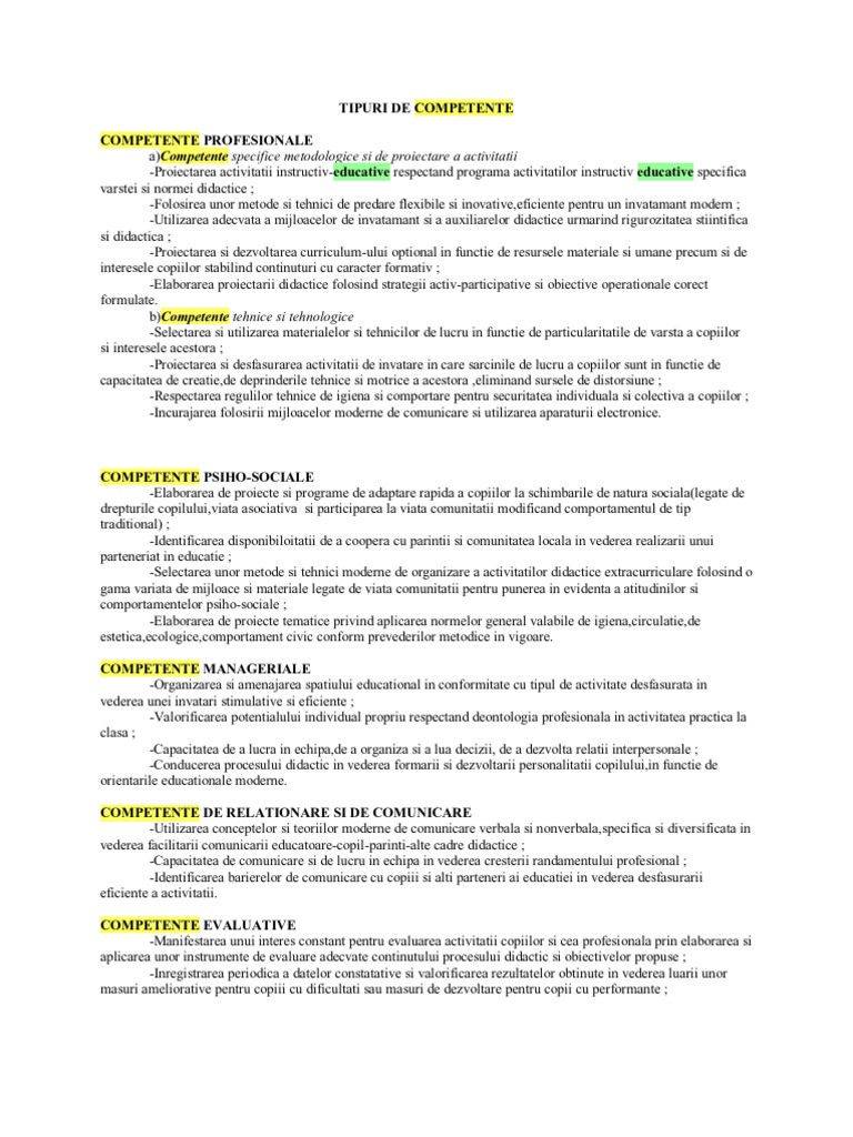 Tipuri de Competente | PDF