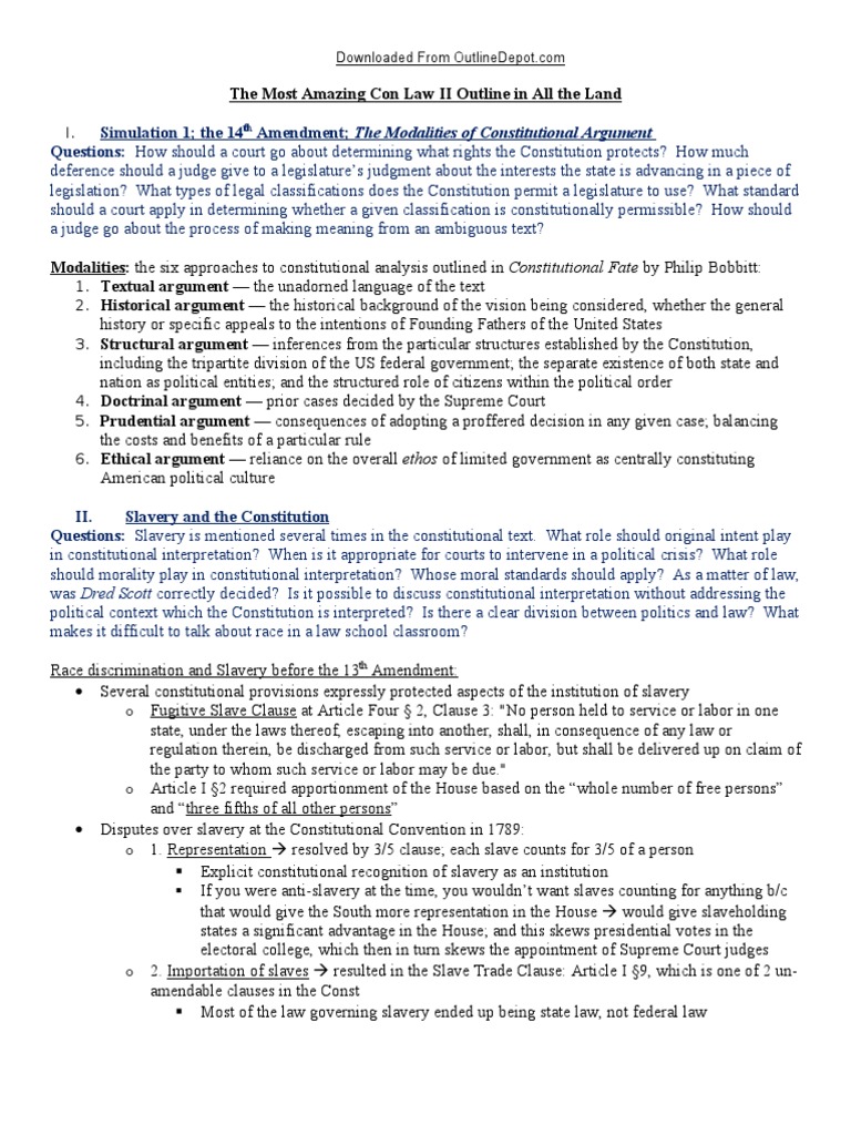 Constitutional Law II Outline: Key Concepts | PDF | Incorporation Of ...
