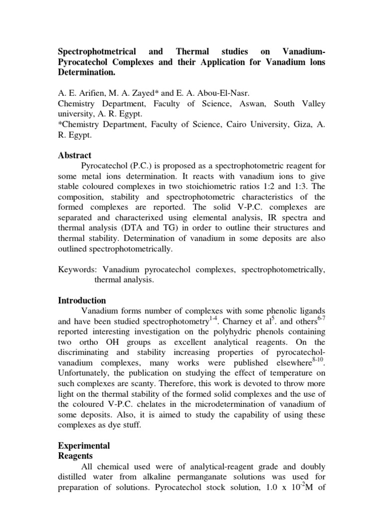 Spectrophotmetrical and Thermal | PDF | Coordination Complex ...