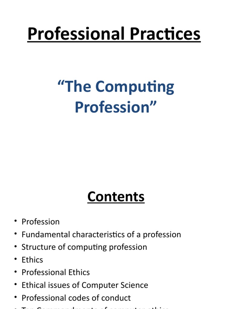 Professional Practices in Computing: Exploring the Fundamental ...