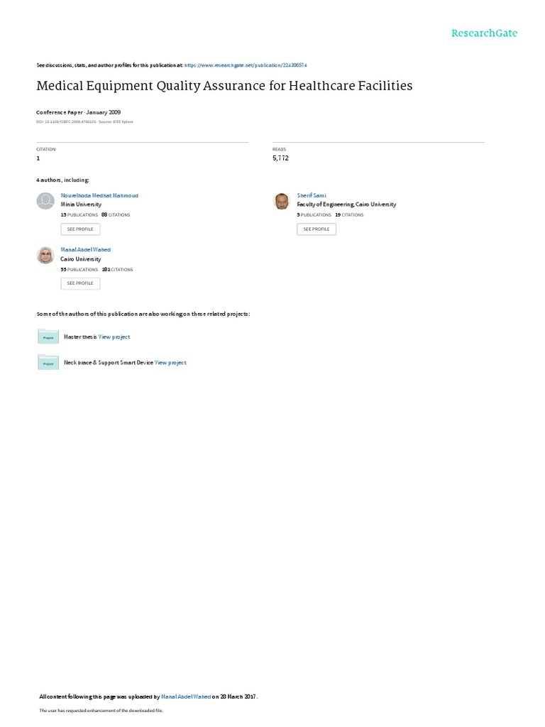 Medical Equipment Quality Assurance For Healthcare Facilities PDF