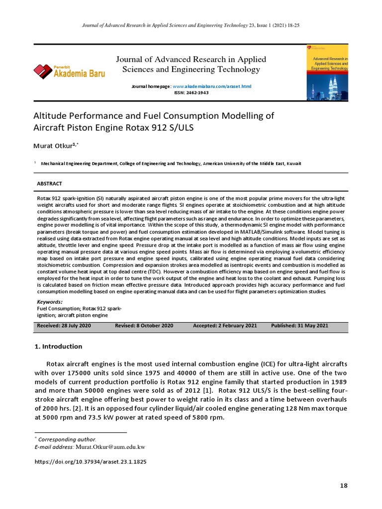 Modelling the Altitude Performance and Fuel Consumption of the Rotax
