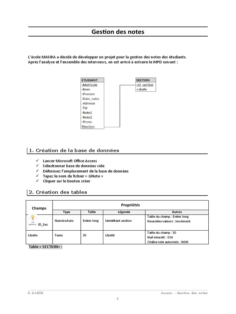 Gestion des notes des étudiants avec Access | PDF | Gestion ...