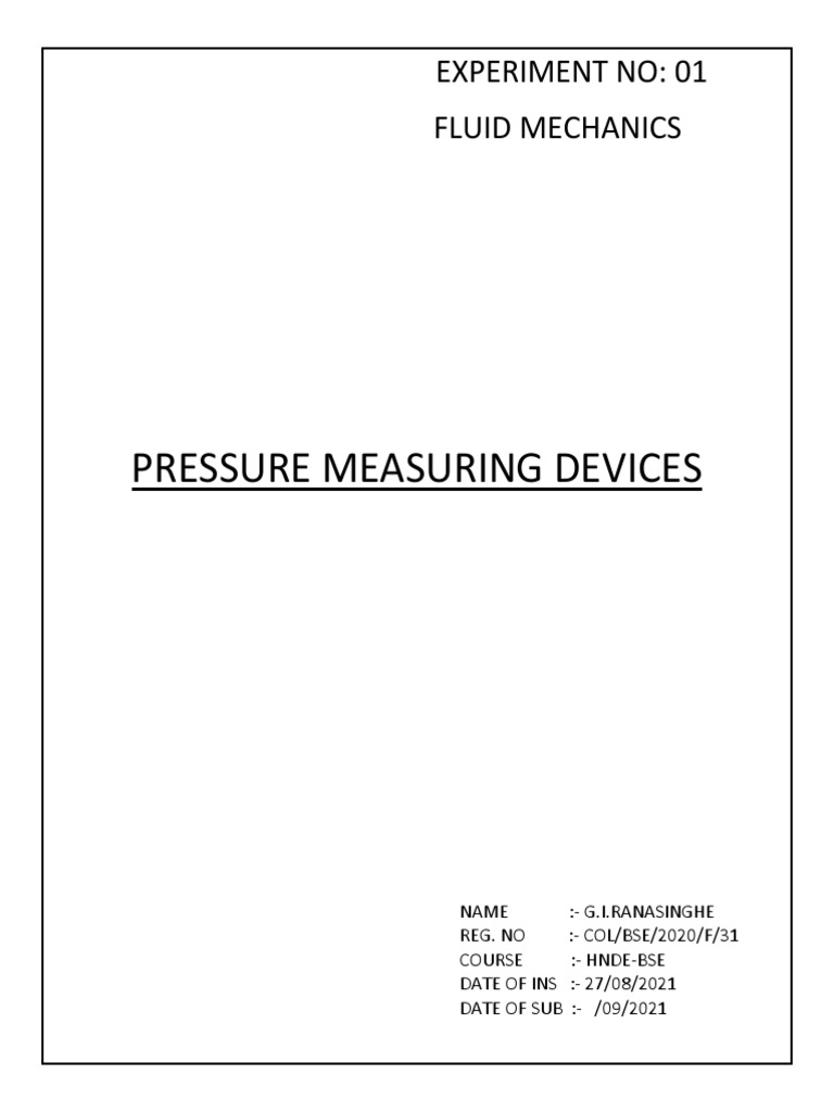 Types of Pressure Measuring Devices | PDF | Pressure Measurement | Pressure