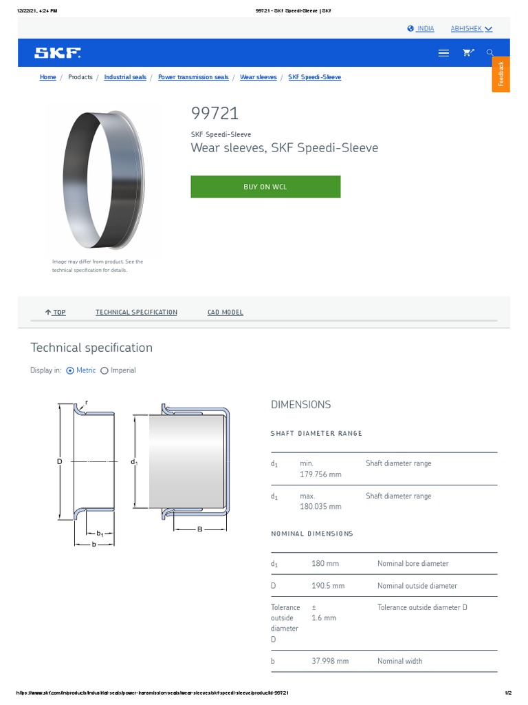 Wear Sleeves, SKF SpeediSleeve Dimensions PDF Engineering Tolerance