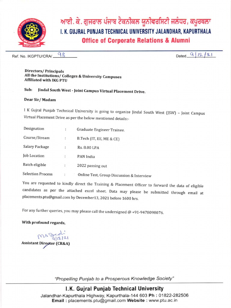 Letter Jindal South West With Format | PDF