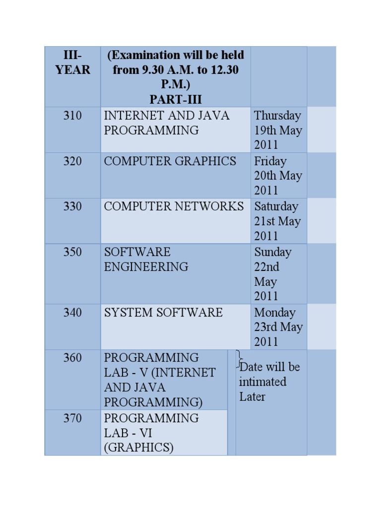 Xam Timetable | PDF