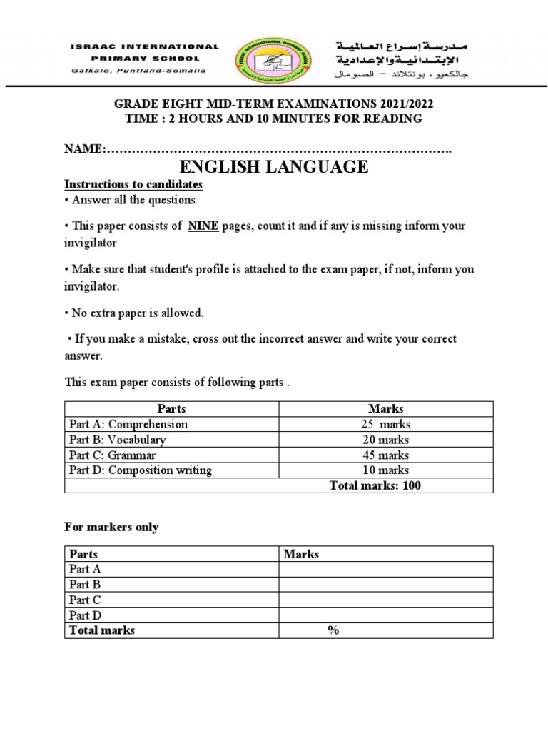 Grade 8 English Term 4 Exam Paper | PDF | Carpentry | Wood