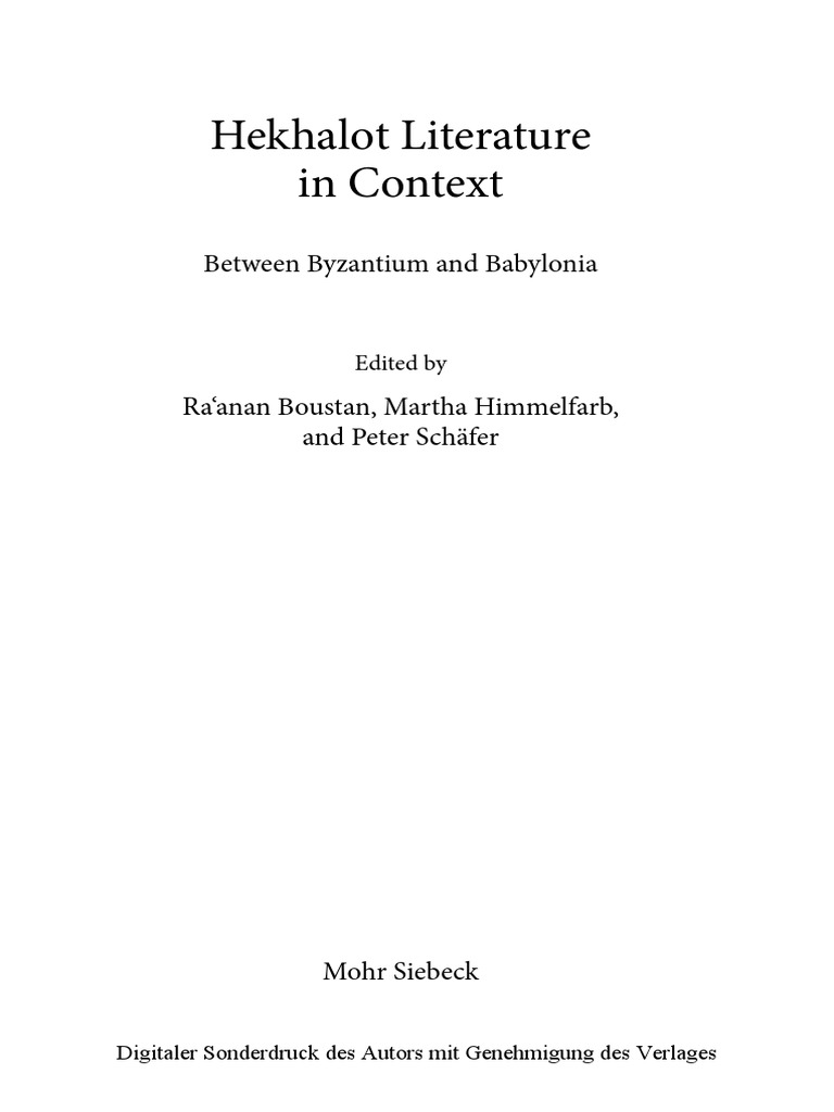 Hekhalot Literature in Context Between Byzantium and Babylonia PDF