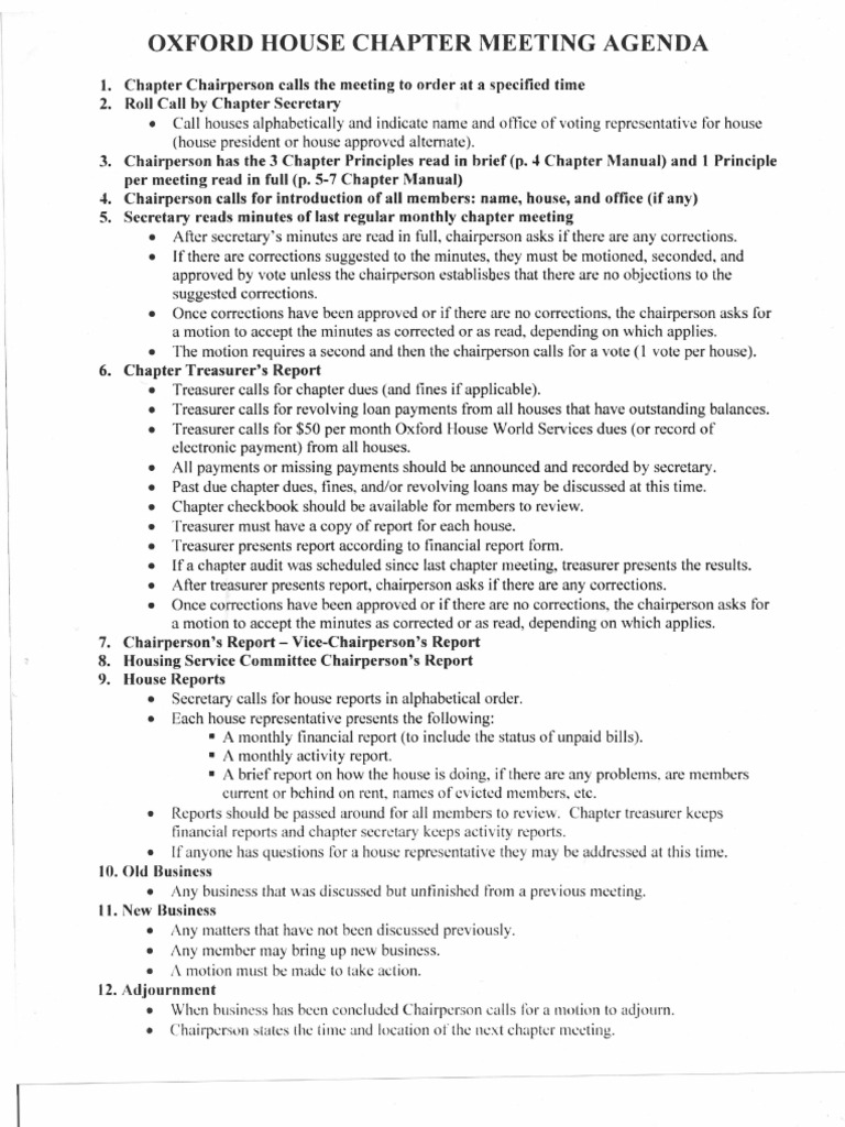 Oxford House Chapter Meeting Agenda | PDF | Government