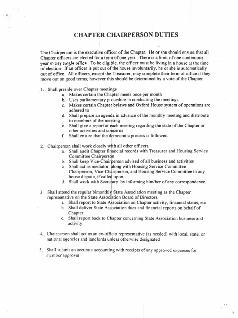 Chapter Officer Descriptions | PDF | Chairman | Government