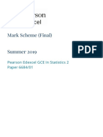 Mark Scheme (Final) Summer 2019: Pearson Edexcel GCE in Statistics 2 Paper 6684/01