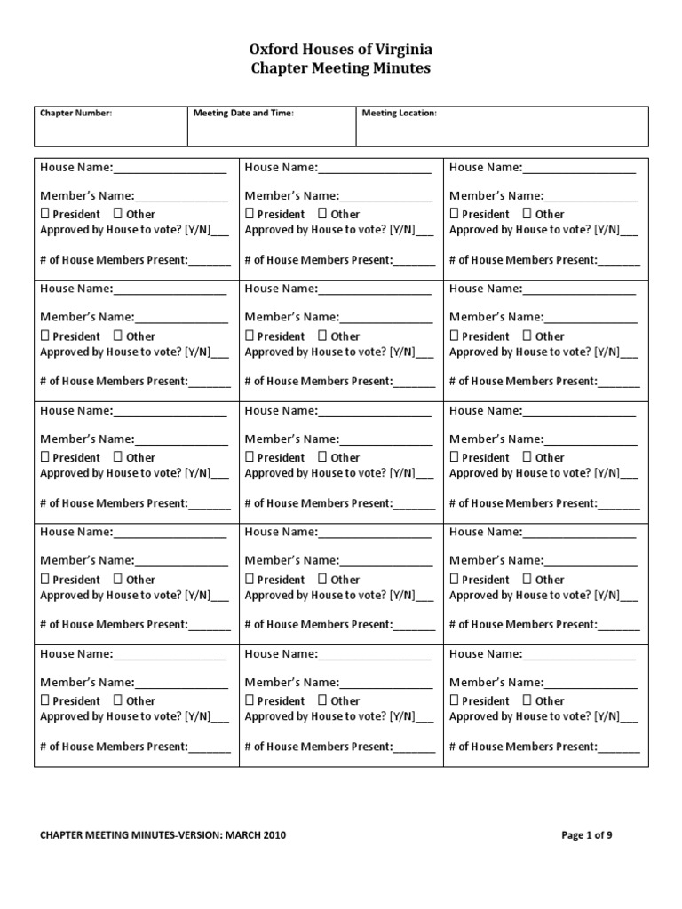 Virginia Oxford Houses Meeting Minutes | PDF | Government