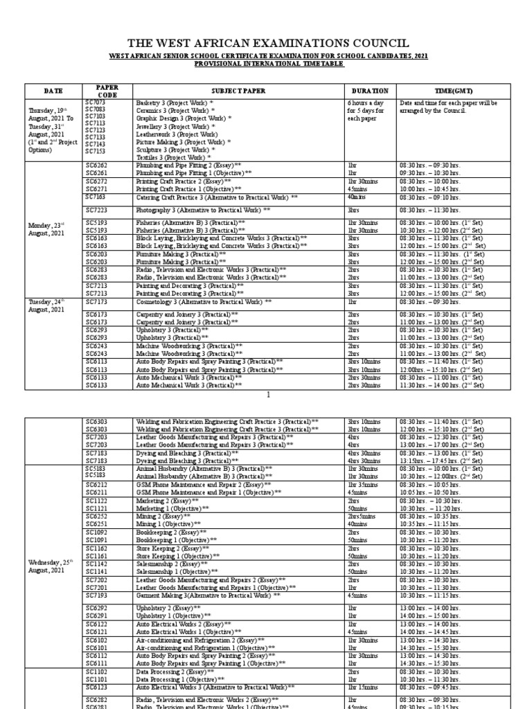 2021 Waec Timetable | PDF | Religious Studies | Plumbing