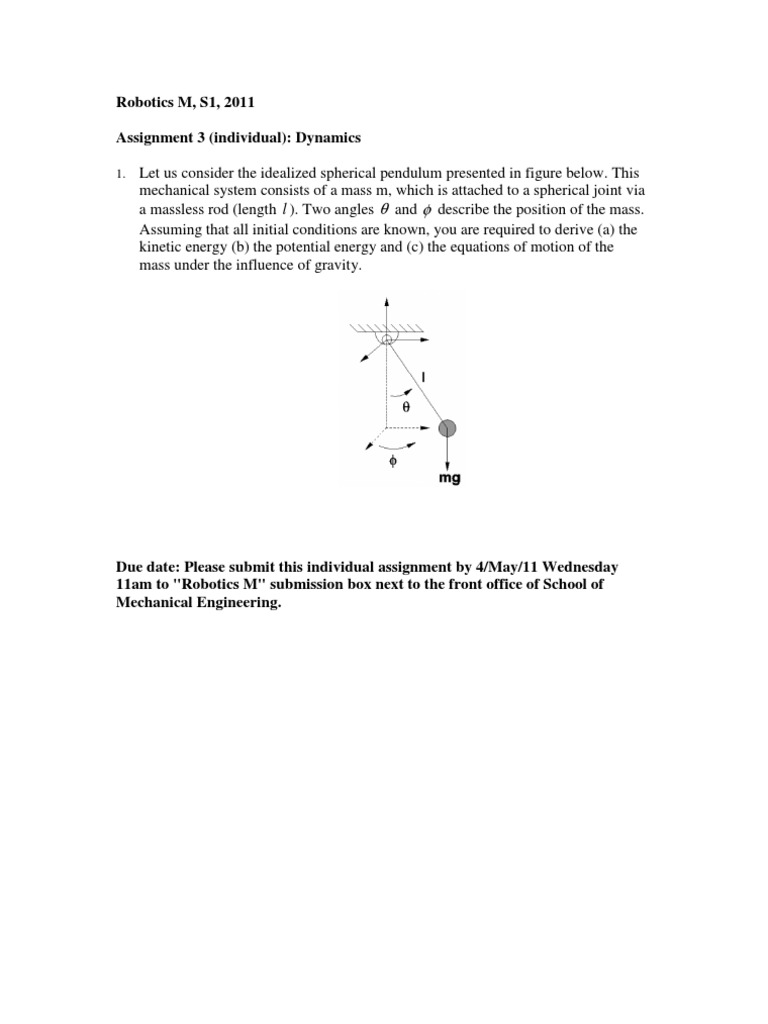 2011 Assignment 3 Dynamics | PDF