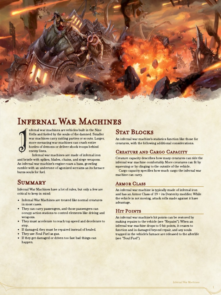 Infernal War Machines Stat Blocks PDF