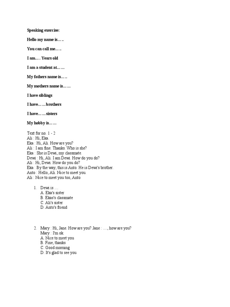 Speaking Exercise for English Learners | PDF | Room | Home