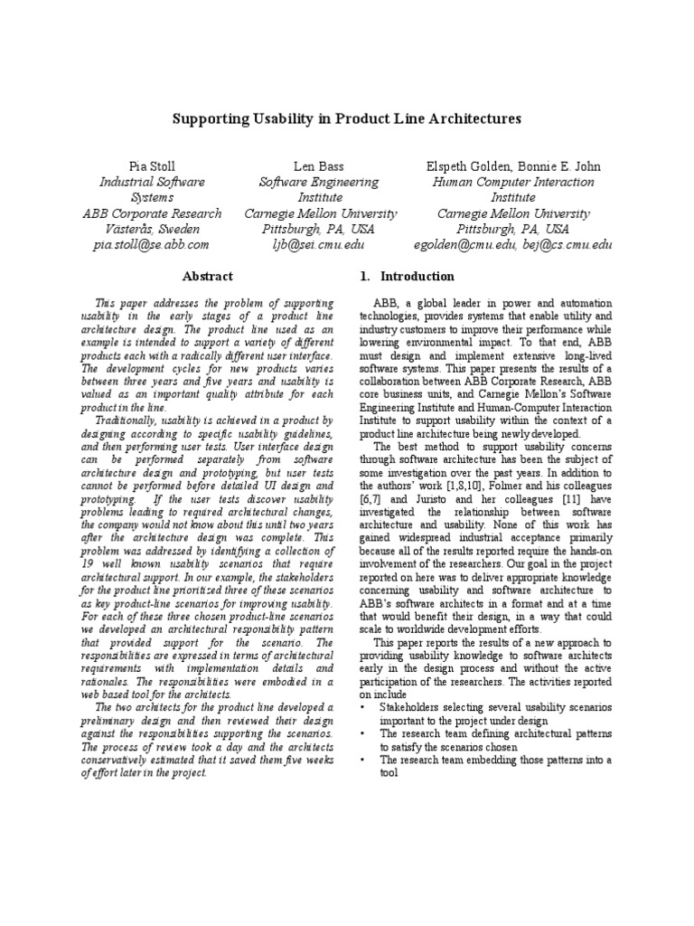 Enhancing Usability in Product Line Architecture | PDF | Usability ...
