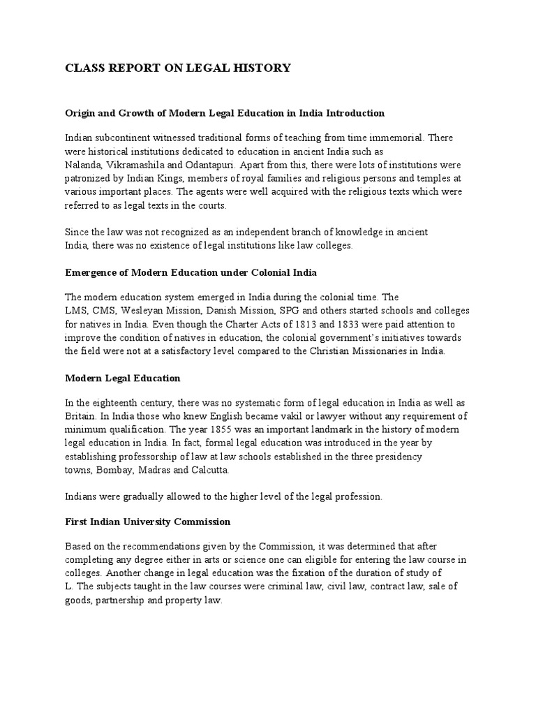 Class Report On Legal History PDF Legal Education Justice