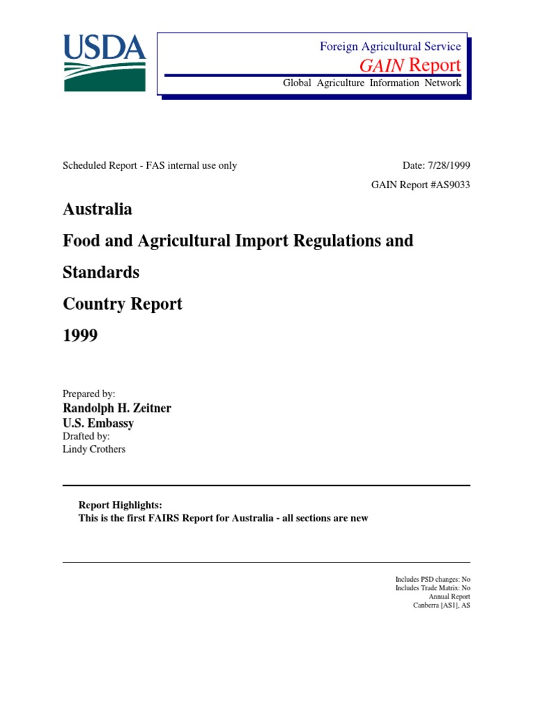 Australia Food and Agricultural Import Regulations and Standards ...