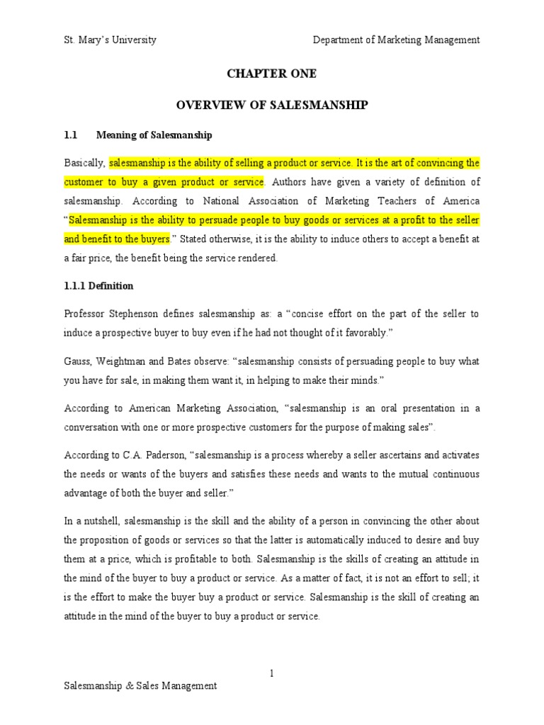 Overview of Salesmanship Concepts | PDF | Sales | Marketing